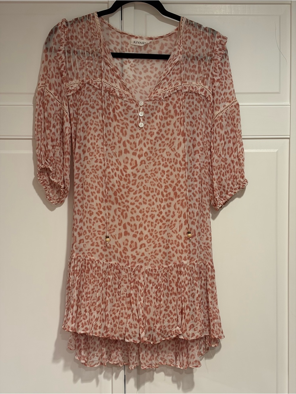 Kivari Pink Leopard-Print Peasant Tunic
